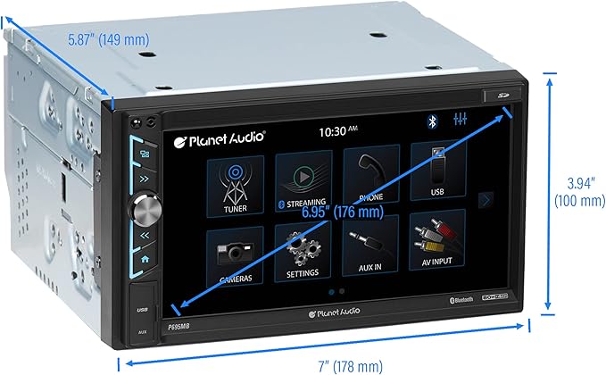 Planet Audio P695MB 6.95" Multimedia Car Stereo w/ BT, USB, Micro SD, Aux Input, AM/FM Radio Receiver, No CD/DVD