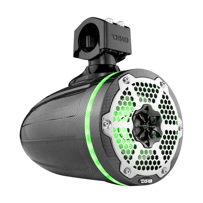 DS18 CF-X6TP HYDRO 6.5" Marine Towers with Integrated RGB LED Lights, 350 Watts, Black Carbon Fiber