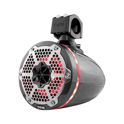 DS18 CF-X6TPNEO HYDRO 6.5" Neodymium Marine Towers with Built-in Passive Radiator, 1" Driver and Rgb LED Light 450 Watts, Black Carbon Fiber