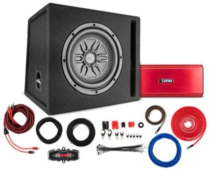 DS18 LSE-110A Bass Package 1 X SLC-MD10 In a Ported Box with S-1500.1/RD Amplifier and 4-GA Amp Kit 500 Watts