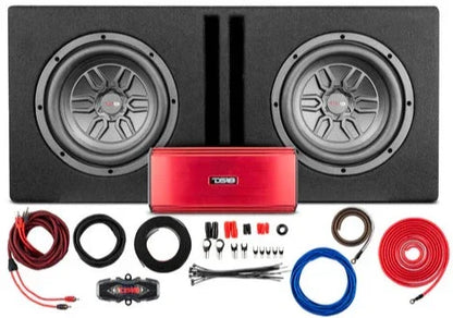 DS18 LSE-212A Bass Package 2 X SLC-MD12 In a Ported Box with S-1500.1/RD Amplifier and 4-GA Amp Kit 1000 Watts