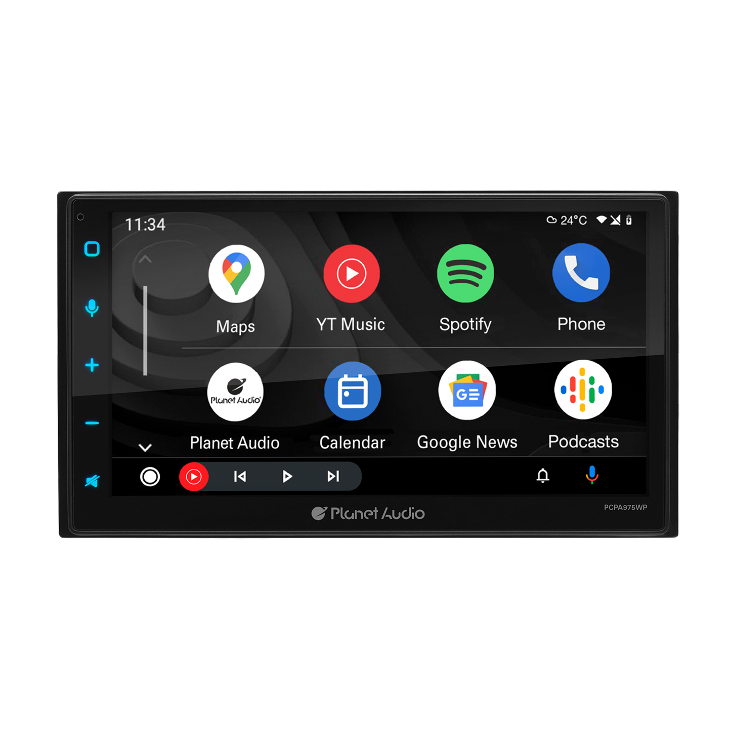 Planet Pro PCPA975WP Double-DIN, Wired Apple CarPlay & Android Auto, MECH-LESS Multimedia Player (no CD/DVD) 6.75" Touchscreen Bluetooth