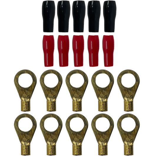 Elite Audio EA-RT10GA 10-Pack 10 Gauge Gold Plated Ring Terminals with Sleeves